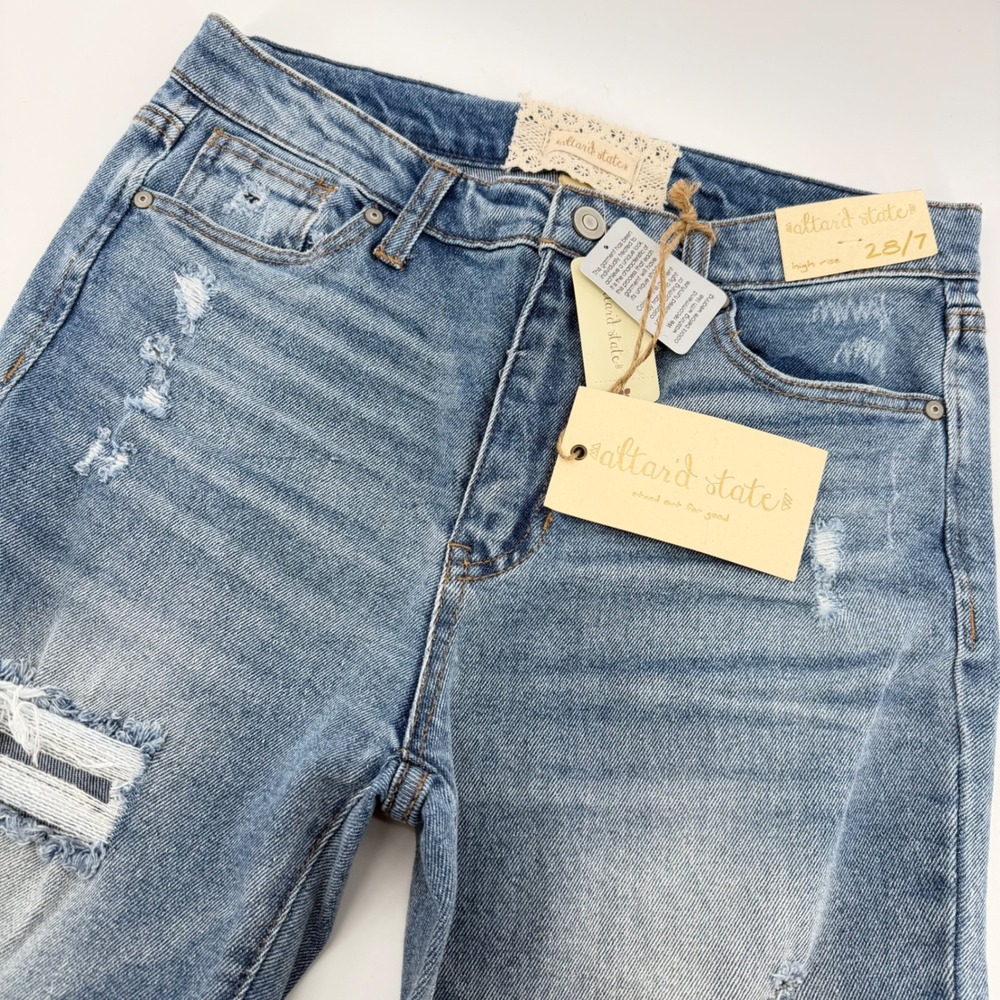 Altar'd State Galveston Flare Jeans Womens 28/7 Blue Distressed High Rise